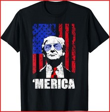 'MERICA TRUMP Happy 4th Of July Trump Black Cotton T-Shirt S-5XL