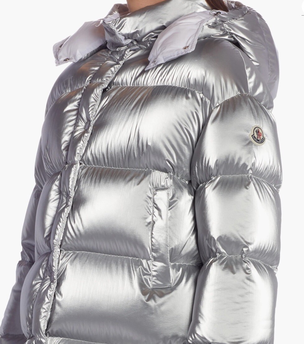 MONCLER Gaou Down Silver Hooded Quilted Long Puffer Jacket MONCLER Gaou Down Silver Hooded Quilted Long Puffer Jacket