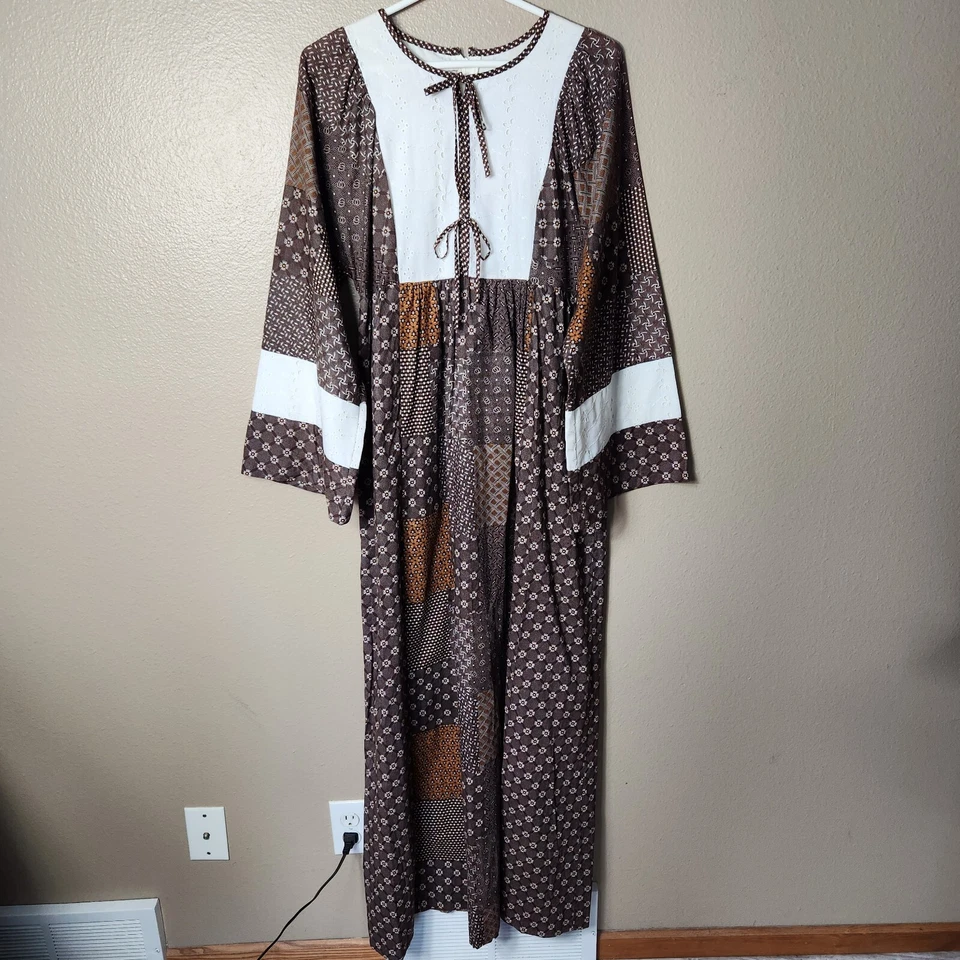 Maxi Vestido Trivia Vintage Años 70 Patchwork Hippie Pradera-Talla M Foto 2 de 4