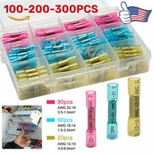 100/200pcs Assortment Heat Shrink Butt Wire Splice Connector Set Crimp Terminals