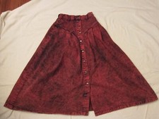 Vintage 80's Sundance Denim Skirt 5/6 Long Red Acid Wash Southwest Made in USA