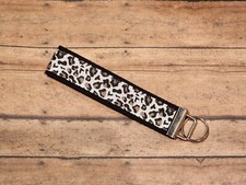 White Leopard / Cheetah Print Wristlet Keychain / Keyfob