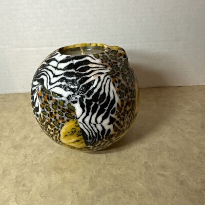 Safari Zebra Leopard Tiger Animal Etched Raised Round Wax Decor Candle Wick
