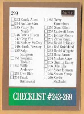CHECKLIST 243-300 #299 SKYBOX 1990-91