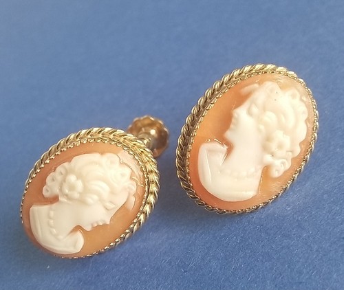 14K Gold Filled Carved Shell Cameo Earrings - Picture 4 of 9