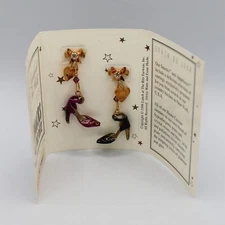 Lunch at the Ritz Shoes Enamel Dangle Earrings Gold Tone Snack Me Pumps