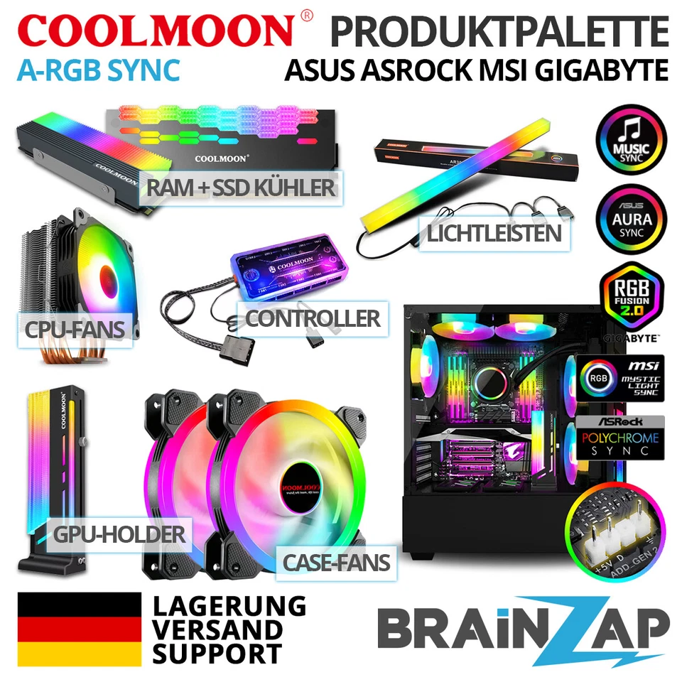 COOLMOON LED A-RGB RAM Kühler Heatsink Memory 3PIN Aura Asus Asrock MSI Gigabyte - Bild 2 von 4