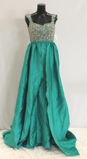 Mac Duggal Women's Beaded Bodice Satin Prom Dress CF6 Jade Green 62730 Size 0