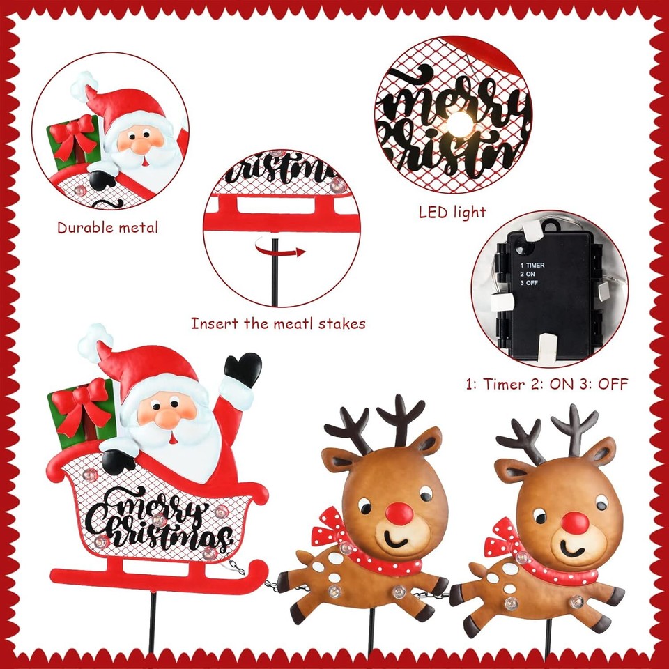 3 Pieces Christmas Decorations Outdoor Yard Sign with LED Lights Sled