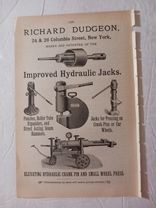 1891 print ad RICHARD DUDGEON Hydraulic railroad Jack Columbia St NYC pictures