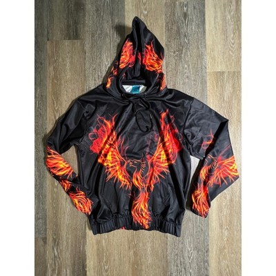 Phoenix Fire Graphic Hoodie Mens S Black Excellent All Over Print