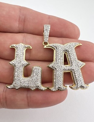 Custom 18k Yellow Gold Los Angeles ''LA'' - 3.00ct Diamond Letter Pendant 18.2g