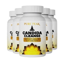 5-Pack Pure Peak Candida Cleanse - Boost Gut & Colon Health - 300 Capsules