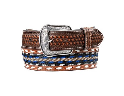 3D Western Belt Mens Braid Horse Hair Embossed Brown  display picture 1