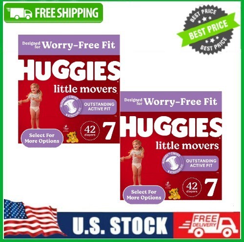 2 Box Huggies Little Movers Baby Diapers, Size 7, 41+ lbs, 42 Ct Box