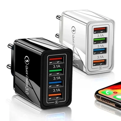 4 Port USB Schnell Ladegerät Mehrfach Netzteil 4 Fach Adapter Handy Tablet - Bild 1 von 4