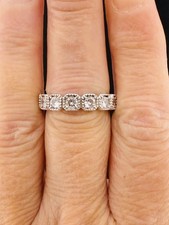 Vintage Sterling Silver CZ Eternity Band Ring Clear Stone Milgrain Sz 7