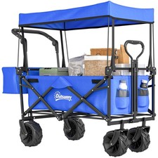 Outsunny Outdoor Push Pull Wagon Stroller Cart w/ Canopy Top Blue