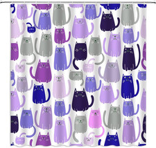 Cute Cat Shower Curtain Multicolor Cartoon Happy Colorful Kitten Animal Lovers P