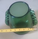Mid Century Hand Blown Green Glass Vase with Vertical Crimped Handles  — photo 3