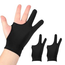 2pcs Artist Drawing Glove m Size 3-Layer 2-Finger Graphics Painting Glove Black