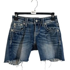 Miss Me Shorts Cut Off Women's Size 25 Blue Stretch Embroidered Beaded Mid Rise
