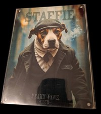 Staffie Peaky Paws Metal Sign 15cm X 20cm