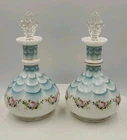 Fenton Charleton Blue Drape Rose Large 9" Perfume Bottles Decanters RARE HTF