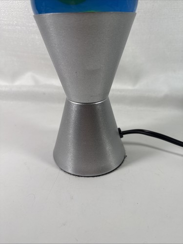Lava Lamp 14 Inch Silver Base with Yellow Green Wax in Blue Liquid On/Off Switch - Picture 8 of 13