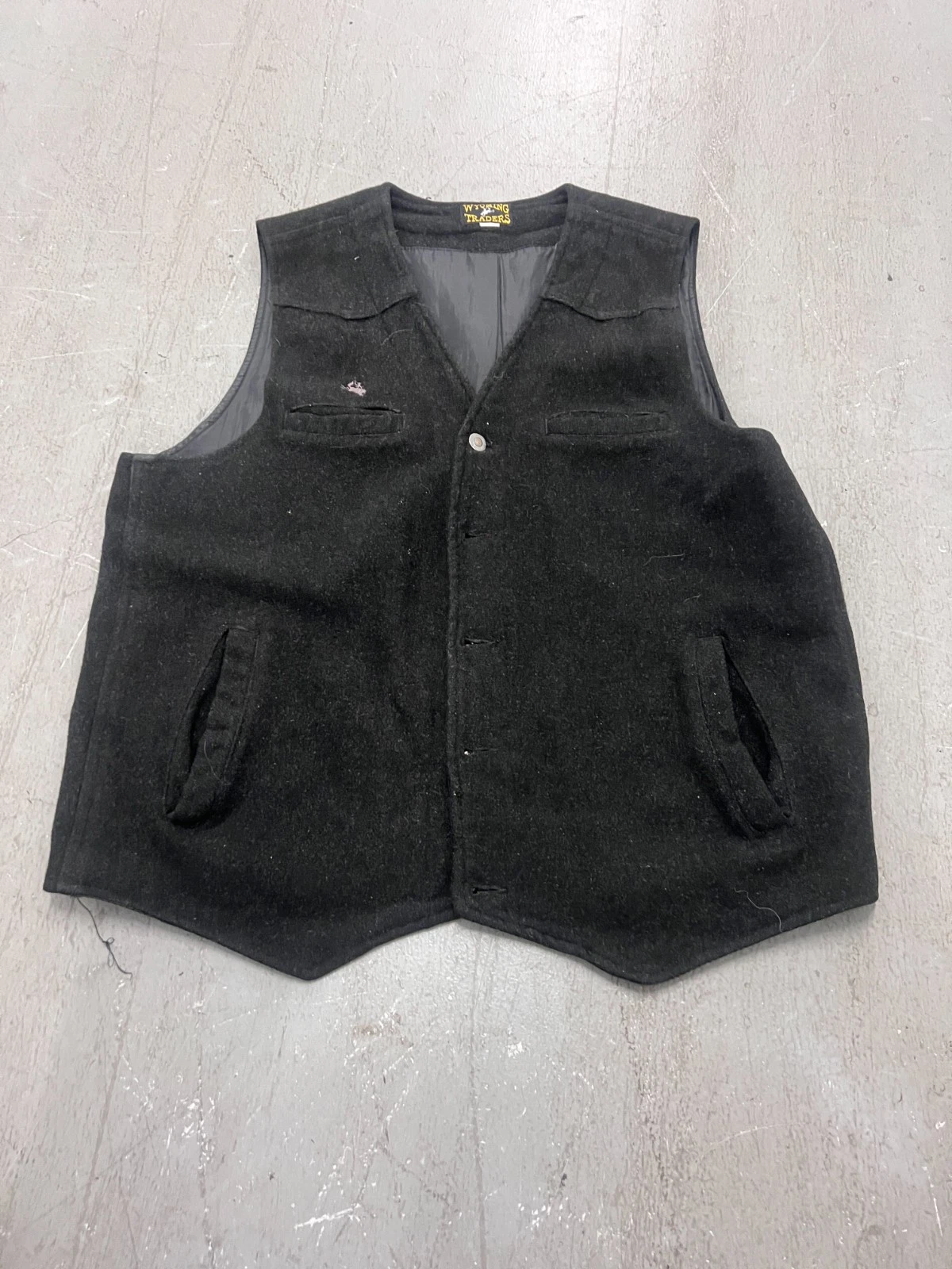 Wyoming Traders Vest Mens XL 46" Chest Black Wool Button Front Western Cowboy