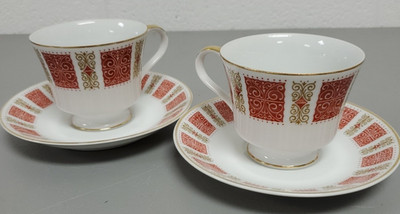 Set of 2 Rare Vintage Rose China Japan Cup and Saucer #3810 Colosseum Red
