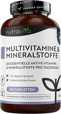 Nutravita Vegan Multivitamins - 365 High-Potency Tablets with 26 Active Vitamins