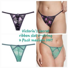 Victoria's Secret Dream Angels Ribbon Slotted Lace V-string 2 Pack Medium NWT