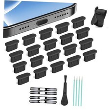 Silicone USB C Dust Plug, 5-in-1 20 Pack USB C Plug Black 20 Speaker Cover