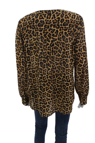 Michael Michael Kors, Women Beige Animal Print V-Neck Button-Up Blouse Size L - Picture 3 of 4