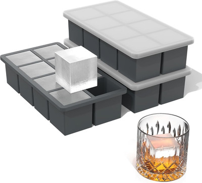 Silicone Ice Cube Trays with Metal Reinforced Frame(3 Pack),Large Ice Cube Tray 