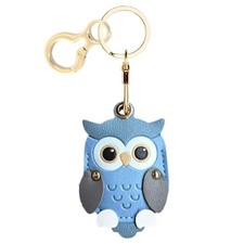 Leather Keychain Holder Case Compatible with AirTag,Cute Protective Owl Blue