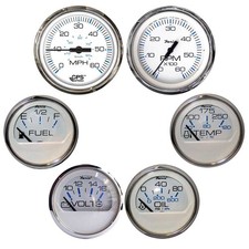 Faria Chesapeake White w/Stainless Steel Bezel Boxed Set of 6 - Speed, Tach, Fue