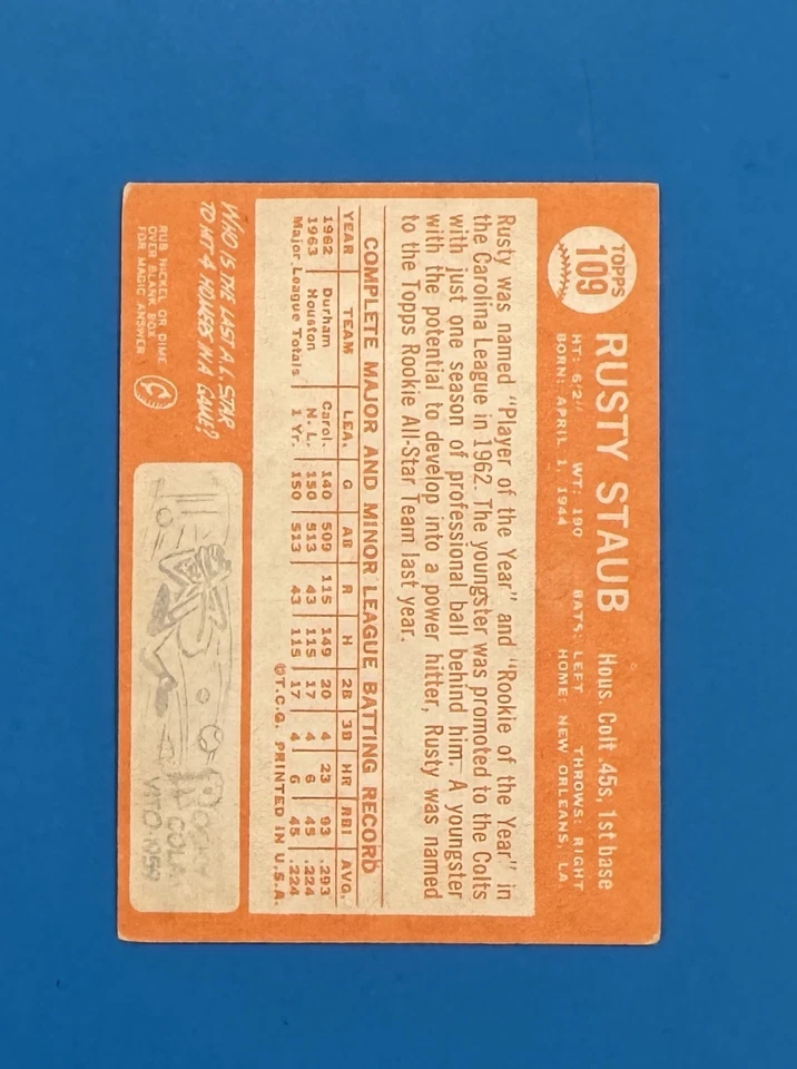 1964 Topps Rookie All Star Rusty Staub Foto 2 de 2