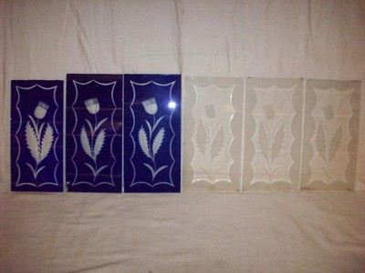 ANTIQUE DECORATIVE LAMP WINDOW GLASS CLEAR FROSTED BLUE TINT ETCHED CUT PANELS