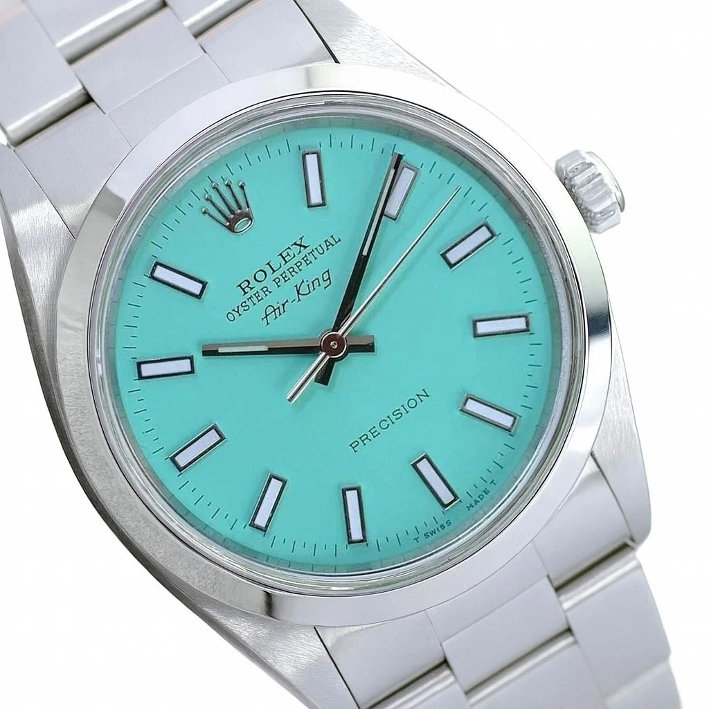 Rolex Mens Air-King 14000 Steel Baby Blue Dial Watch w/ Original Box & Papers