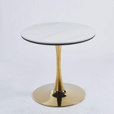 Golden White Mid Century Tulip Table For 2 To 4 People Pedestal Round MDF Top