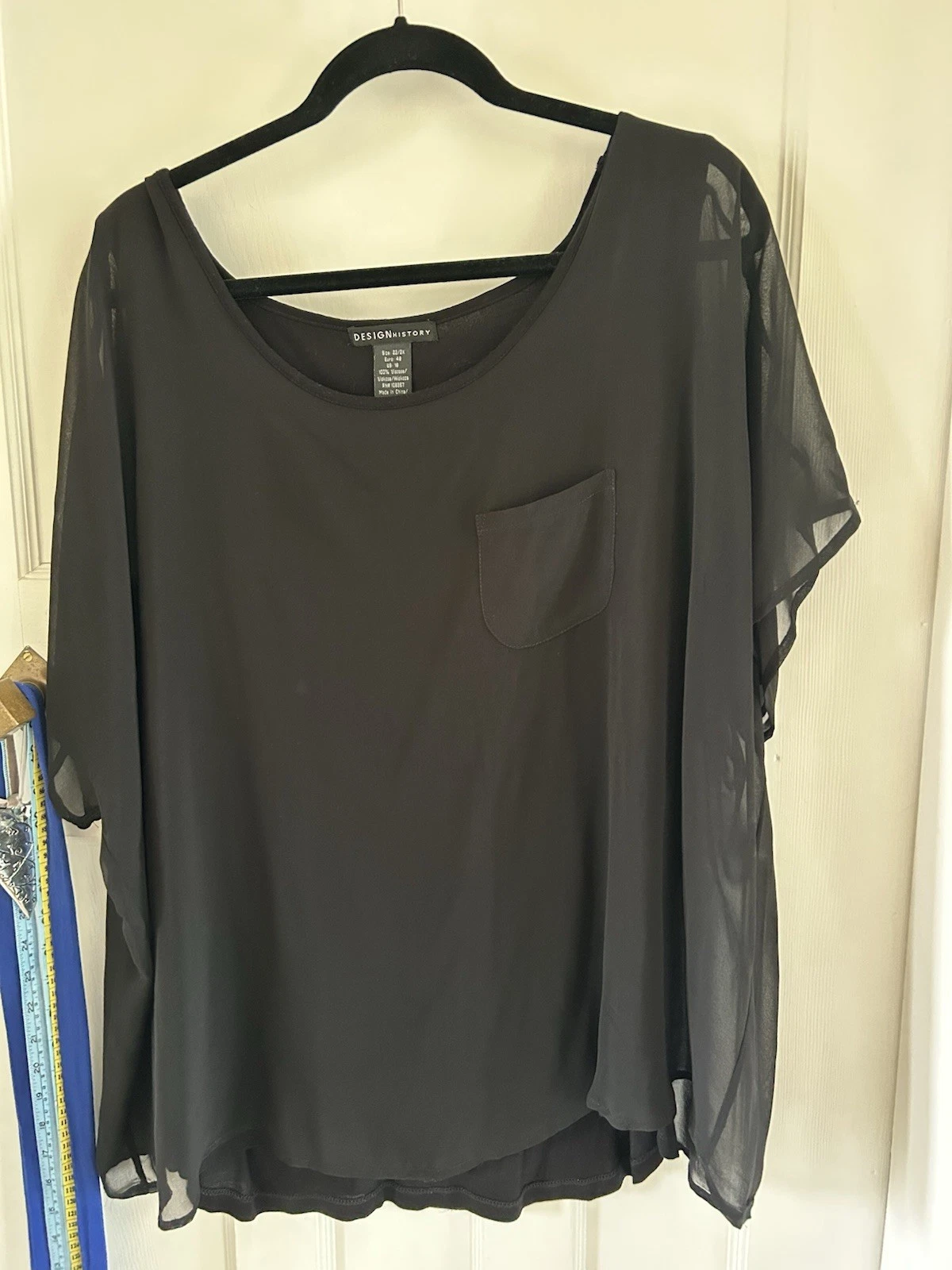 DESIGN HISTORY BLACK CAP SLEEVE FAUX 2 PIECE TOP CHIFFON OVER VEST SIZE 22 2X
