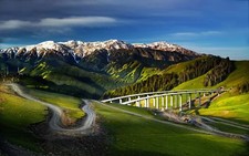 Landscape nature mountains snowy peak highway dirt road Custom Gaming Mat Desk