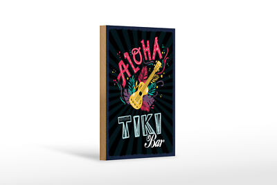 Holzschild Hinweis 12x18 cm Aloha Tiki Bar Gitarre Deko Schild