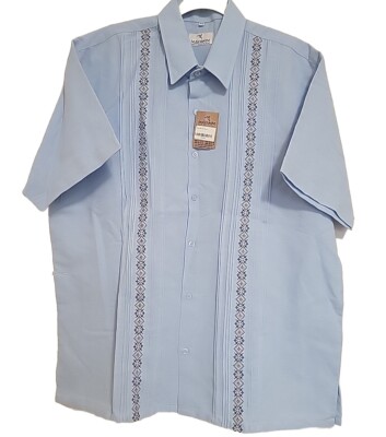 Mayakim Moda Tradigional Mens Shirt Size 42 Button Up Blue Embroidered Mexico