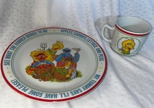 Big Bird Cookie Monster, Newcor 8001 Sesame Street Porcelain Plate Mug Cup