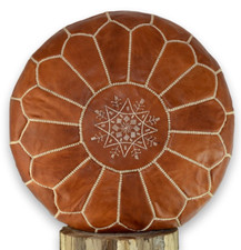 MOROCCAN LEATHER POUFFE FOOTSTOOL OTTOMAN BEANBAG TAN BROWN **HANDMADE**