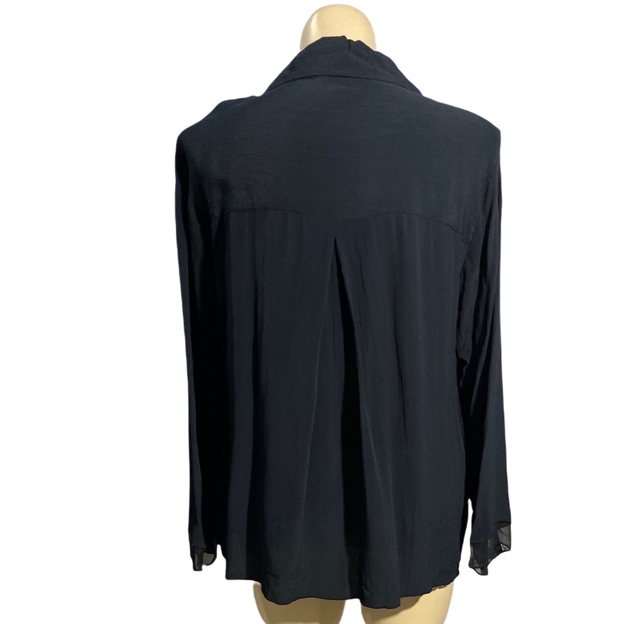Karavan Jacket LARGE Navy Blue 1 Button Crinkle Texture Sheer Cuff Topper