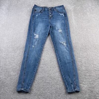 Kancan Jeans Womens 7 / 27 Blue Ellington High Rise Button Fly Distressed Denim